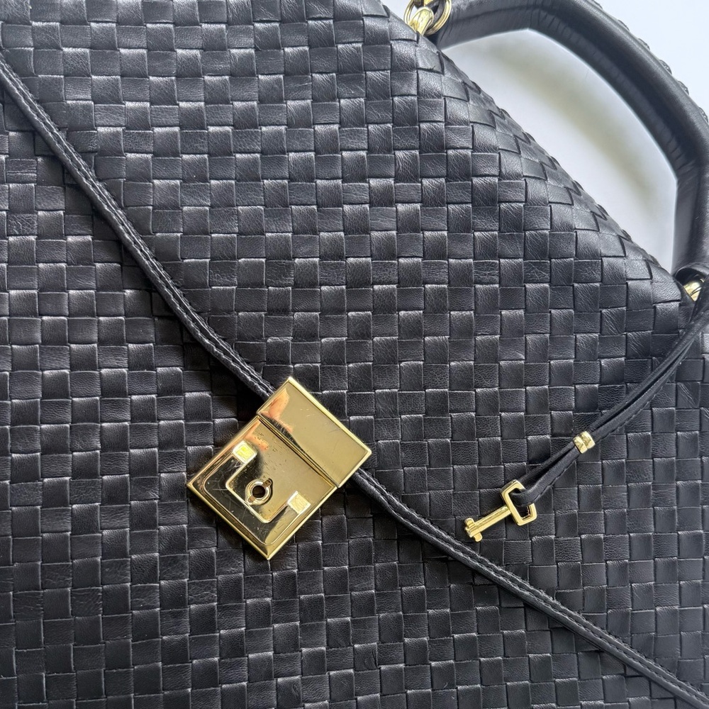 Vintage Florence Leather School / Scuola Del Cuoio Black Woven Leather Briefcase - Picture 7 of 16